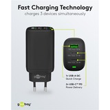 goobay Chargeur rapide multiport USB-C PD GaN (65 W) Noir, 2x USB-C, 1x USB-A, Power Delivery, QuickCharge