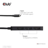 Club 3D USB-C vers Triple DisplayPort MST Hub Noir, 3x DisplayPort, 4K60Hz, DP 2.1 AltMode