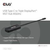 Club 3D USB-C vers Triple DisplayPort MST Hub Noir, 3x DisplayPort, 4K60Hz, DP 2.1 AltMode