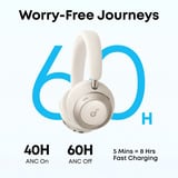 Anker Space One Pro casque over-ear Crème, Bluetooth, Adaptive ANC 3.0, LDAC