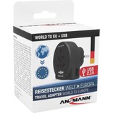 Ansmann Prise de voyage du monde vers l'UE + USB, Adaptateur Noir