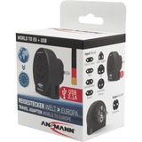 Ansmann Prise de voyage du monde vers l'UE + USB, Adaptateur Noir