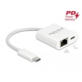 DeLOCK USB-C > Gigabit LAN RJ-45 + PD, Adaptateur Blanc, 0,115 mètres