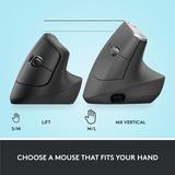 Logitech Lift souris ergonomique vertical - Droitier Graphite/Noir, 4000 dpi, Bluetooth