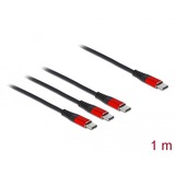 DeLOCK Câble de charge USB 3-en-1 USB Type-C vers 3x USB Type-C Noir/Rouge, 1 m