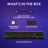 Logitech G515 LIGHTSPEED TKL RGB clavier gaming mécanique Noir, Layout US-International (QWERTY), GL Tactile, 80 % (TKL), Double-shot PBT, Bluetooth, 2.4GHz, USB 2.0