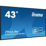 iiyama Prolite LH4341UHS-B2, Affichage public Noir, 4K UHD, VGA, HDMI, Audio, LAN