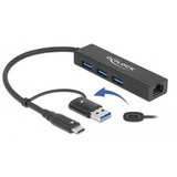DeLOCK Hub USB 3 ports + LAN Gigabit, Station d'accueil Noir
