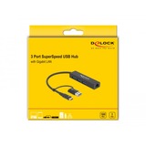 DeLOCK Hub USB 3 ports + LAN Gigabit, Station d'accueil Noir