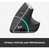 Logitech MX souris ergonomique vertical Noir/Argent, 400 - 4000 dpi, Unifying, Bluetooth, USB