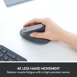 Logitech MX souris ergonomique vertical Noir/Argent, 400 - 4000 dpi, Unifying, Bluetooth, USB