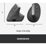 Logitech MX souris ergonomique vertical Noir/Argent, 400 - 4000 dpi, Unifying, Bluetooth, USB