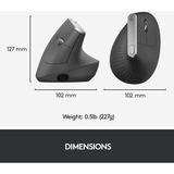 Logitech MX souris ergonomique vertical Noir/Argent, 400 - 4000 dpi, Unifying, Bluetooth, USB