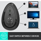 Logitech MX souris ergonomique vertical Noir/Argent, 400 - 4000 dpi, Unifying, Bluetooth, USB