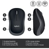 Logitech M185, Souris Gris, 1000 dpi, Vente au détail