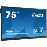 iiyama Prolite TE7502MIS-B1AG, Affichage public Noir, Écran plat interactif, 190,5 cm (75"), VA, 3840 x 2160 pixels, Wifi