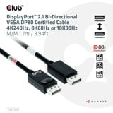 Club 3D DisplayPort 2.1 Bi-Directionnel VESA DP80 Certifié Kabel 4K 240 Hz, Câble Noir, 1,2 mètre