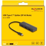 DeLOCK USB-C > 3x HDMI Splitter MST, Repartiteur HDMI Noir, 0,15 mètres, 4K 60Hz