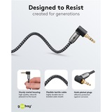 goobay Câble de connexion stéréo auxiliaire Plus Audio 3,5 mm 90° Noir/Argent, 3 mètres