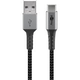 goobay Câble textile USB-C > USB-A avec connecteurs métalliques Gris/Argent, 1 mètre