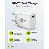 goobay Chargeur rapide USB-C PD GaN (20 W) Blanc, 1x USB-C, Power Delivery 3.0