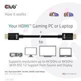Club 3D HDMI 2.1 à très haut débit, Câble Noir, 4 mètres, 4K 120Hz, 8K 60Hz