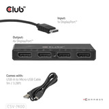 Club 3D DisplayPort MST 4x 4K30Hz, Répartiteurs de DisplayPort Noir