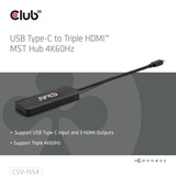 Club 3D USB-C vers Triple HDMI MST Hub 4K60Hz Noir