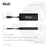 Club 3D USB-C vers Triple HDMI MST Hub 4K60Hz, Adaptateur Noir, 3x HDMI, 4K60Hz, DP 2.1 AltMode