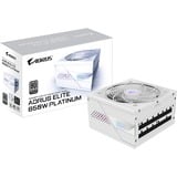 GIGABYTE GP-AE850PM PG5 ICE alimentation modulaire 850 watt Blanc, 1x 12VHPWR, 6x PCIe, 80 PLUS Platinum, Conception entièrement modulaire, Ventilateur de 120 mm, Compatible ATX 3.0, Prise EU, 850 W, 100 - 240 V, 50/60 Hz, 12 A, Actif, 125 W