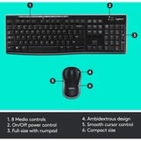 Logitech Wireless Combo MK270 set de bureau Noir, Layout EU (QWERTY), Rubberdome