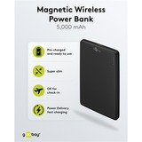goobay Powerbank magnétique sans fil de 5 000 mAh Noir, 1x USB-C + Chargement sans fil, Power Delivery