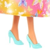 Barbie Poupée royale avec des mèches dans les cheveux, jupe imprimée papillon Jaune or