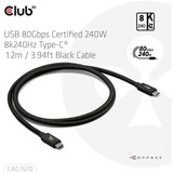 Club 3D USB-C 80Gbps Certified 240W 8k 240Hz, Câble Noir, 1.2m