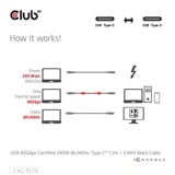 Club 3D USB-C 80Gbps Certified 240W 8k 240Hz, Câble Noir, 1.2m