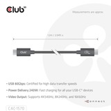 Club 3D USB-C 80Gbps Certified 240W 8k 240Hz, Câble Noir, 1.2m