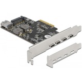 DeLOCK PCI Express x4 vers 4 x USB Type-C + 1 x USB Type-A - SuperSpeed USB 10 Gops, Contrôleur USB Profil bas