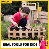 Stanley Junior Outils à main 3 pièces, Outils pour enfants Noir/Jaune, Set d'outils de jardinage 3 pc, pelle, fourche, râteau, 3 ans et plus