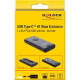DeLOCK Boîtier externe pour SSD M.2 NVMe USB-C 40 Gbps avec RGB, Boîtier disque dur Gris/Noir, avec ventilateur