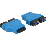 DeLOCK Connecteur USB 3.0 femelle > 2 ports USB-A, Adaptateur Bleu/Noir