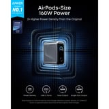 Anker Prime Charger (160W, 3 ports, Smart Display), Chargeur Gris, GaN, 3x USB-C, 140W max.