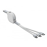 DeLOCK Câble de charge USB rétractable 3-en-1 Type-A Blanc/Argent, 1 m