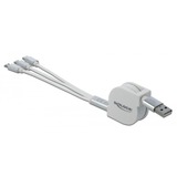DeLOCK Câble de charge USB rétractable 3-en-1 Type-A Blanc/Argent, 1 m