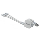 DeLOCK Câble de chargement USB rétractable 3-en-1 Typ-A Blanc/Argent, 1 m