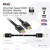 Club 3D HDMI à très haut débit, Câble Noir, 3 mètres, 4K 120Hz, 8K 60Hz, 48Gbps