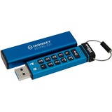 Kingston IronKey Keypad 200 de 16 Go, FIPS 140-3 niveau 3 (en attente), chiffrement AES-256, Clé USB FIPS 140-3 niveau 3 (en attente), chiffrement AES-256, 16 Go, USB Type-A, 3.2 Gen 1 (3.1 Gen 1), 145 Mo/s, Gaine, Bleu
