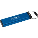 Kingston IronKey Keypad 200 de 16 Go, FIPS 140-3 niveau 3 (en attente), chiffrement AES-256, Clé USB FIPS 140-3 niveau 3 (en attente), chiffrement AES-256, 16 Go, USB Type-A, 3.2 Gen 1 (3.1 Gen 1), 145 Mo/s, Gaine, Bleu