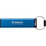 Kingston IronKey Keypad 200 de 16 Go, FIPS 140-3 niveau 3 (en attente), chiffrement AES-256, Clé USB FIPS 140-3 niveau 3 (en attente), chiffrement AES-256, 16 Go, USB Type-A, 3.2 Gen 1 (3.1 Gen 1), 145 Mo/s, Gaine, Bleu