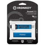 Kingston IronKey Keypad 200 de 16 Go, FIPS 140-3 niveau 3 (en attente), chiffrement AES-256, Clé USB FIPS 140-3 niveau 3 (en attente), chiffrement AES-256, 16 Go, USB Type-A, 3.2 Gen 1 (3.1 Gen 1), 145 Mo/s, Gaine, Bleu