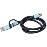 i-tec Câble USB-C > USB-C avec adaptateur USB 3.0 intégré Noir/Bleu clair, 1 mètre